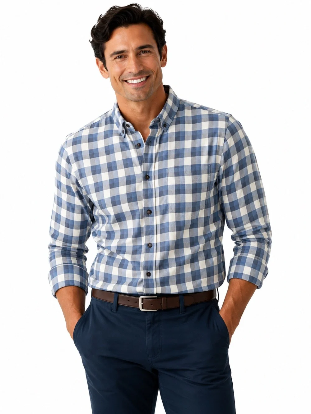 Banana Republic Men's Blue and White Gingham Button-Down Shirt